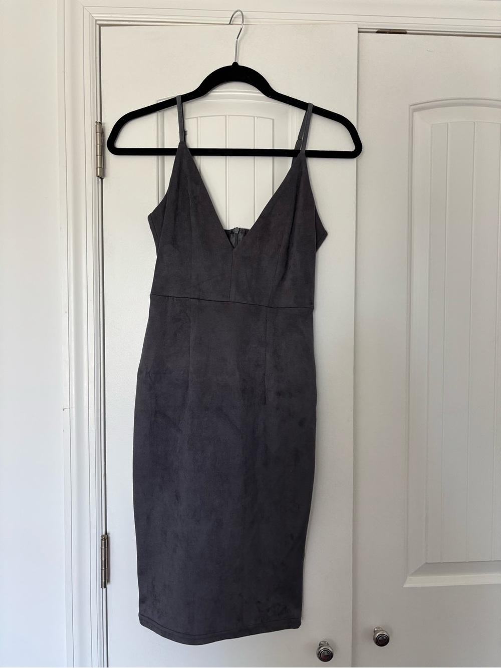 V-Neck Midi Dress in Gray with Spaghetti Straps